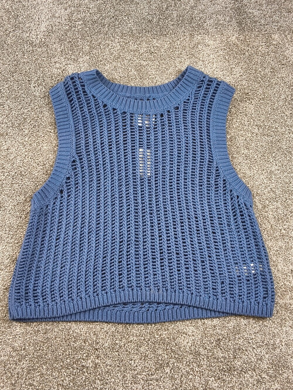 OFFLINE  Aerie Blue Crochet Sweater Vest Open Knit Cotton Sleeveless Top Large